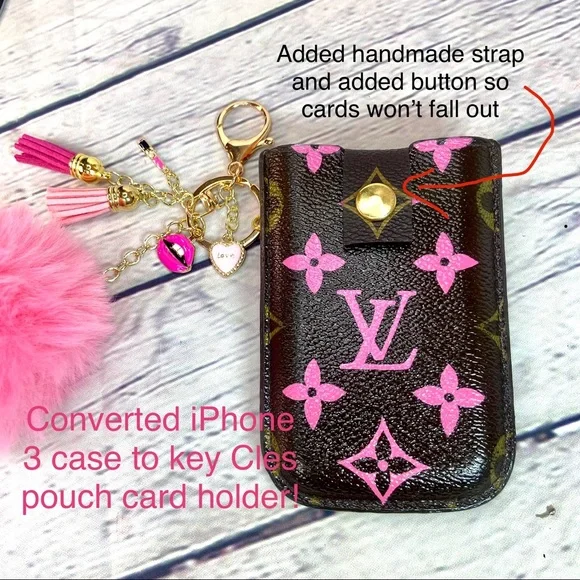 Louis Vuitton card holder keychain pouch converted from iPhone 3 case CUSTOM - Picture 2 of 12